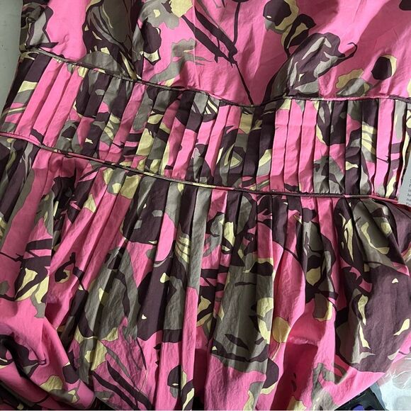 CAROLE LITTLE Pink Dress Brown Tan Floral Retro Pin Up Rockabilly Size 10 - Picture 6 of 9